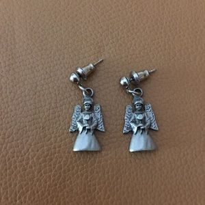 Vintage 90s Pewter Angel Earrings